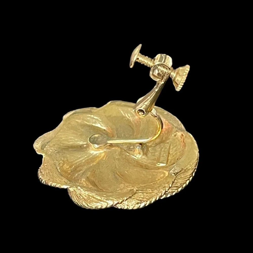 Vintage Rare NAPIER Gold Tone Swirl Button Disc Clip On Screw Back Earrings